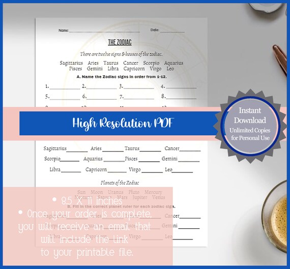 the zodiac astrology worksheet printable download etsy