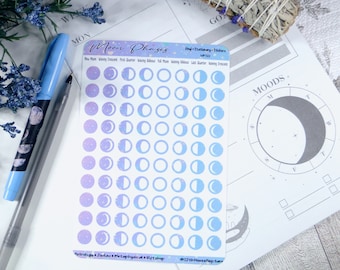 Watercolor Moon Phase Stickers: Waterproof Vinyl Planner Decals
