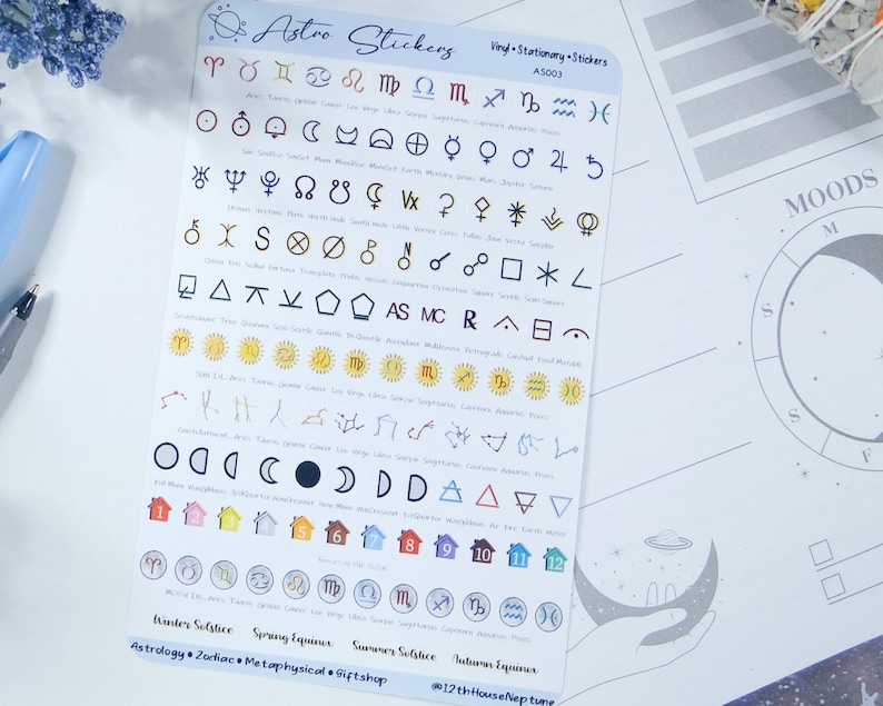 Astrology Planner Stickers: Color Coded Vinyl Zodiac Symbols - Etsy