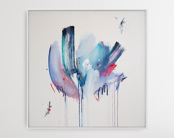 Arte abstracto extra grande sobre lienzo I xxl pintura acrílica sobre lienzo azul I minimalista I mínimo 100 x 100 cm