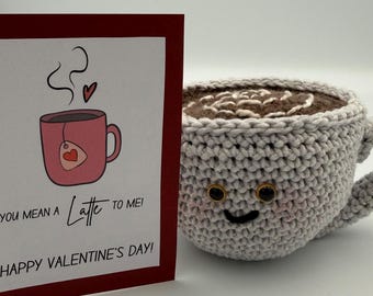 Cute Crochet Latte Plush – Smiling Coffee Cup Amigurumi, Valentine Coffee Lover Gift, Handmade Plush