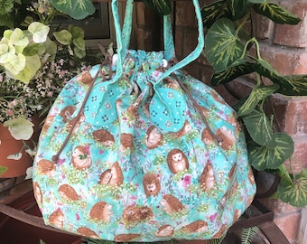 Hedgehog Sleepover Tote Bag, 100% Cotton Kids Travel Bag