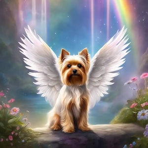 Rainbow Bridge Dog Memorial Clipart, Yorkie Clip Art, Rainbow Bridge Gift, Loss Of Pet Digital Print PNG JPEG PDF, Instant Download,
