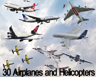 30 Airplane and Helicopter Overlays for Photoshop, Airplane Overlays, Helicopter, Aircraft, Sky Overlays, Digital Download, Instant Download