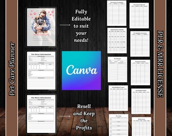 Editable Pet Care Journal: Canva Template, PLR & MMR (Digital Download)
