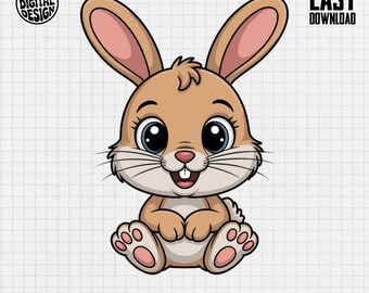 Baby Bunny Clipart, Cute Rabbit Image, Nursery Decor Digital, PNG Download, Animal Art, Easter Bunny, Cartoon Bunny Art