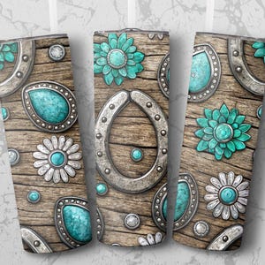 Boho Western Tumbler Wrap: Turquoise Horseshoe PNG (Digital Download)