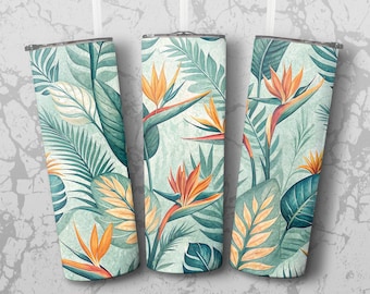Birds of Paradise Tumbler Wrap, Seamless Tropical Design (Digital Download)