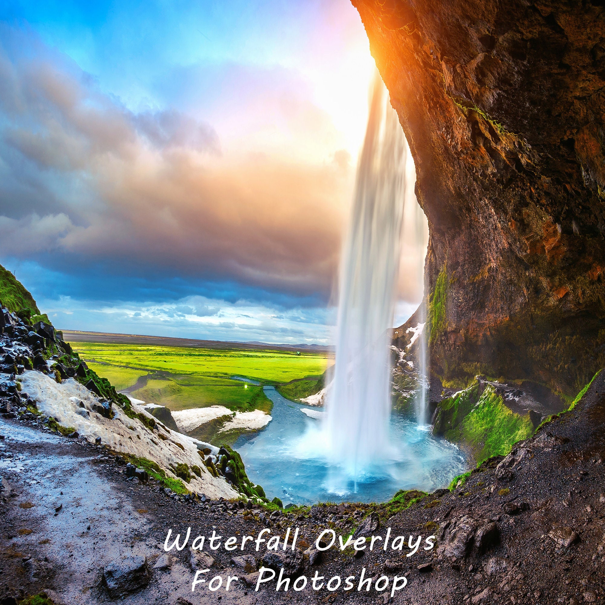 Dramatic Waterfall Photo Overlays for Photoshop (PNG Digital Download)