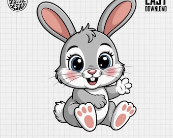 Baby Bunny Clipart, Nursery Decor, Digital PNG Image, Rabbit Illustration, Cute Animal Art, Kids Room Print, Instant Download