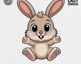 Baby Bunny Clipart PNG, Nursery Art, Cute Rabbit Digital Download, Bunny Illustration, Cartoon Animal, Sublimation Design, Printable