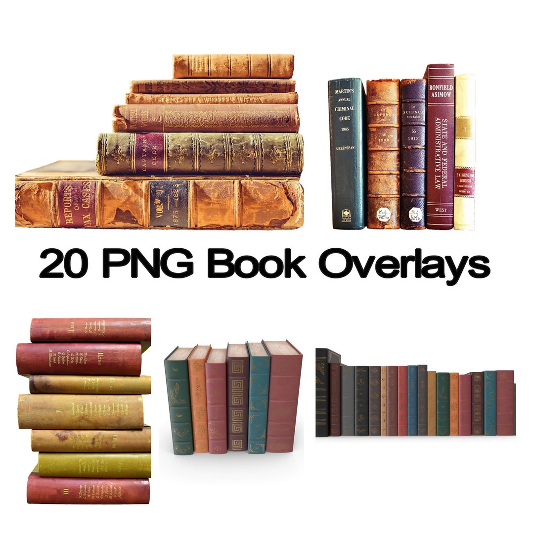20 Book Overlays, PNG, Transparent Background, Books, Library - Etsy