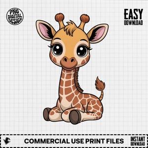 Cute Giraffe Digital Art, Giraffe Clipart, Baby Animal PNG, Nursery Decor, Giraffe Illustration, Giraffe Printable, Digital Download