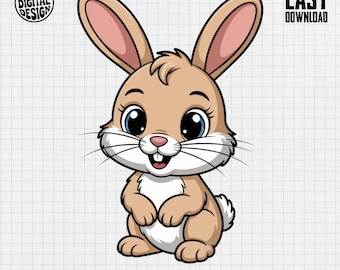 Baby Bunny Clipart, Digital Download, Nursery Decor, Rabbit PNG, Cute Animal Art, Illustration Image, Bunny Art, Easter Bunny Image