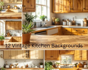 Vintage Kitchen Mockup Backgrounds: High-Resolution PNG Images (Digital Download)