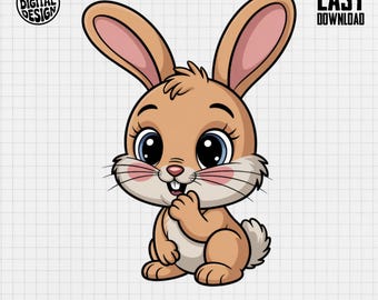 Baby Bunny Clipart, Nursery PNG Image, Cute Rabbit Download, Digital Art, Animal Illustration, Cartoon Bunny Design, Bunny Graphics