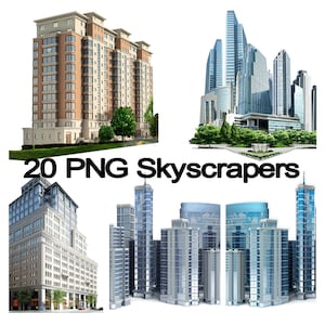 20 PNG Buildings Skyscraper Overlays with Transparent Backgrounds, Cityscape, Buildings, Landscape, Scenery