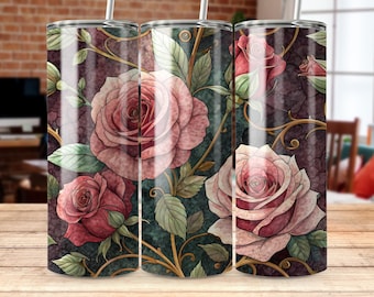 Rose Floral Tumbler Wrap, Seamless 20oz Tumbler Design (Digital Download)