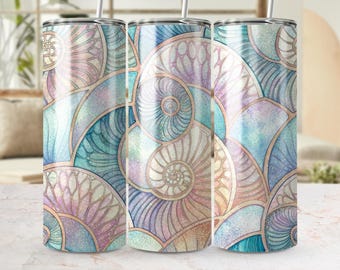 Shells Tumbler Wrap, Seamless Sublimation Design (20oz Straight/Tapered)