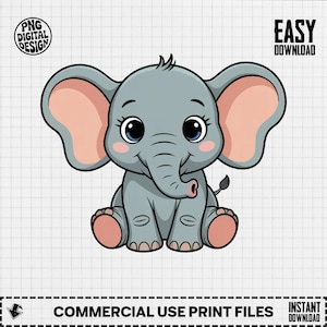 Cute Baby Elephant Digital Image, Nursery Decor Art, Printable Art, Animal Clipart, Kids Room Decor, Instant Download