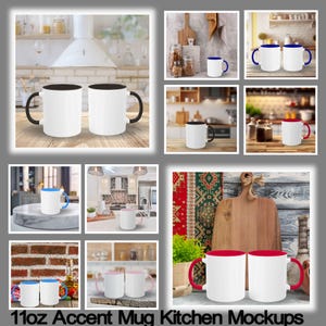 11oz Accent Mug Kitchen Mockups para Photoshop ou Canva, Two Tone Accent Mug Kitchen Mockups 11oz, Download instantâneo de arquivos digitais