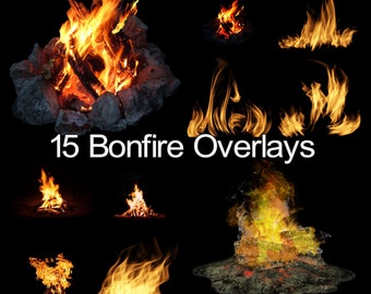 15 superposiciones realistas de fuego: efectos fotográficos de llamas de hoguera (descarga digital)