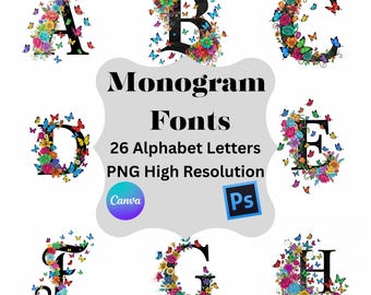 Floral Monogram PNG Bundle,  Floral Alphabet Clipart