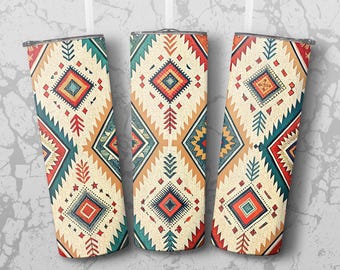 Boho Western Tumbler Wrap PNG: Aztec Tribal Design (Digital Download)