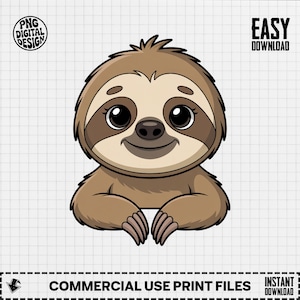 Cute Sloth Digital Art, Cartoon Sloth Clipart, Funny Sloth Graphic, Sloth Illustration, Sloth Printable, Sloth Lovers, Digital