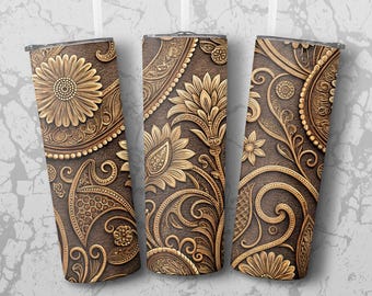 Boho Western Tumbler Wrap PNG: Floral Paisley Sublimation Design