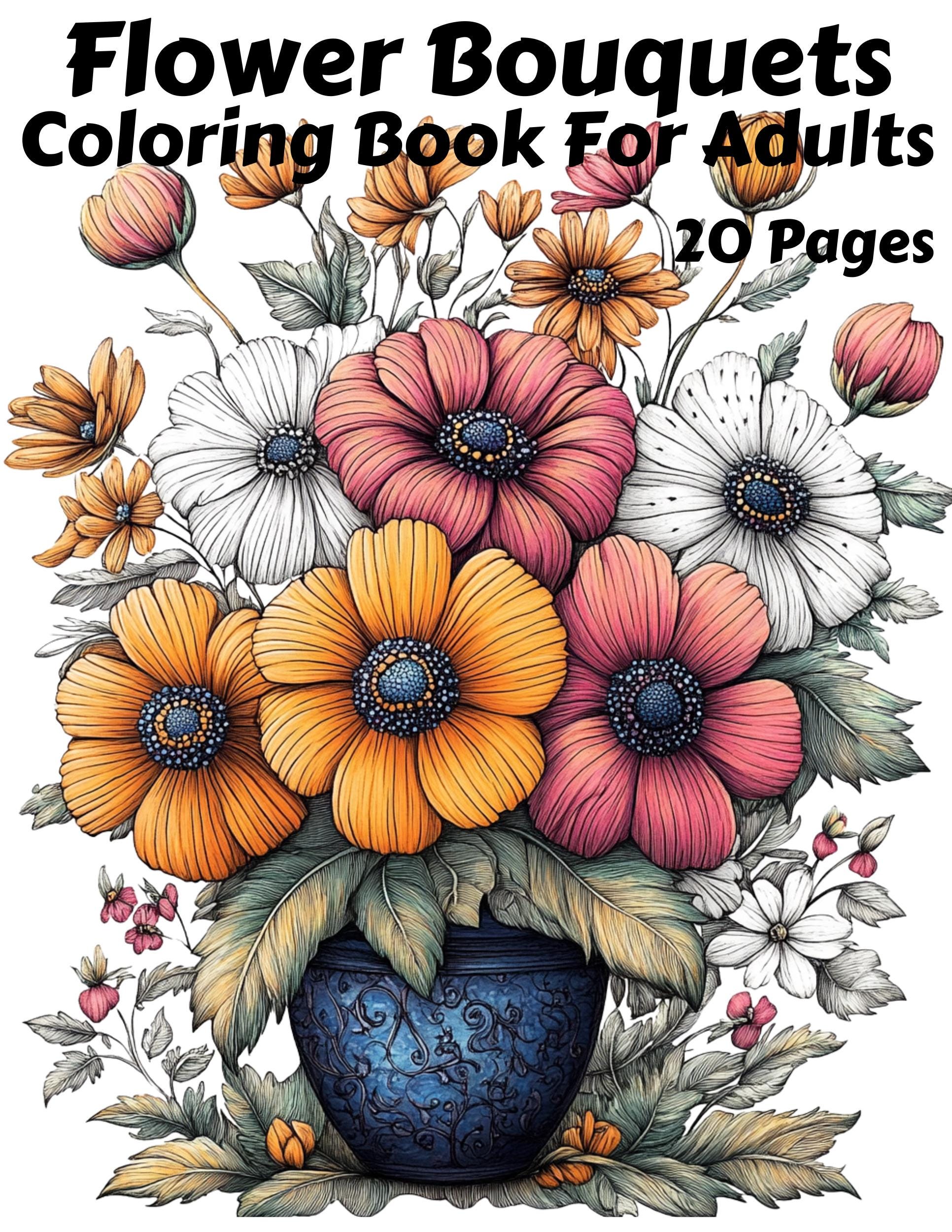 Floral Coloring Book: 20 Relaxing Flower Art Pages (Canva Editable, Digital Download)