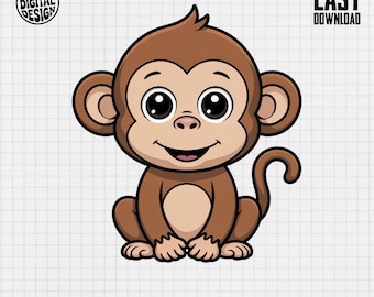 Cartoon Monkey Clipart, Playful Animal Graphics (Digital Download