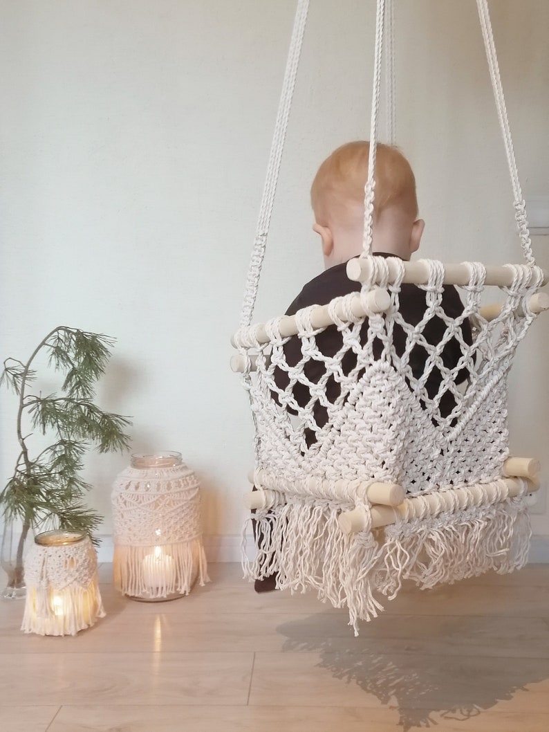 Hamaca de cordón natural para bebé silla de swing Macrame Etsy
