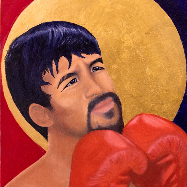 Pacquiao’s Prayer, boxing art, original painting, manny Pacquiao, oil painting portrait