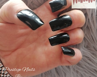 black press on nails, fake nails, nails press on, glossy black nails, nails, nail set, goth nails, CHOOSE YOUR SHAPE