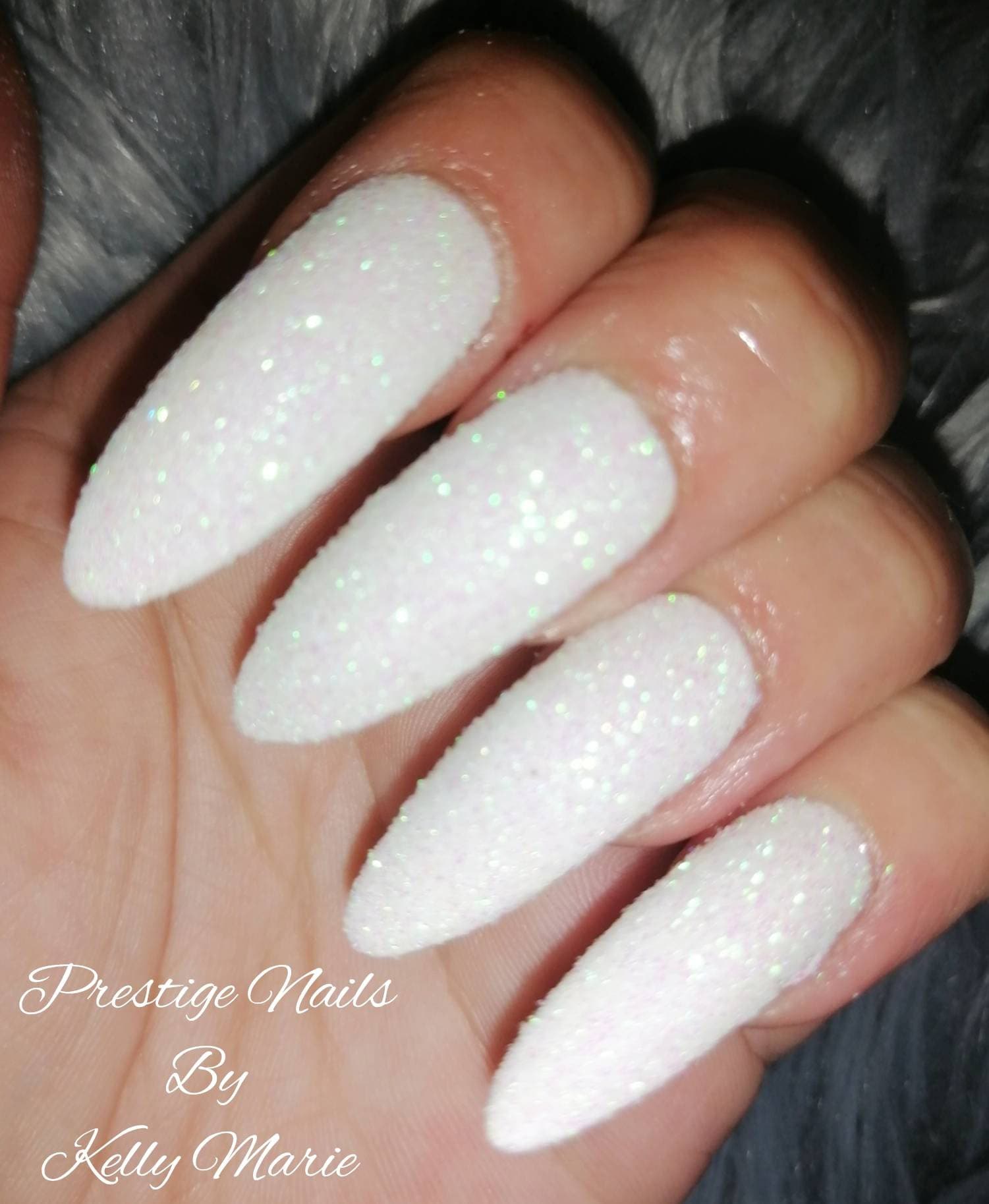 White Glitter Nails. | Bride nails, White glitter nails, White acrylic nails