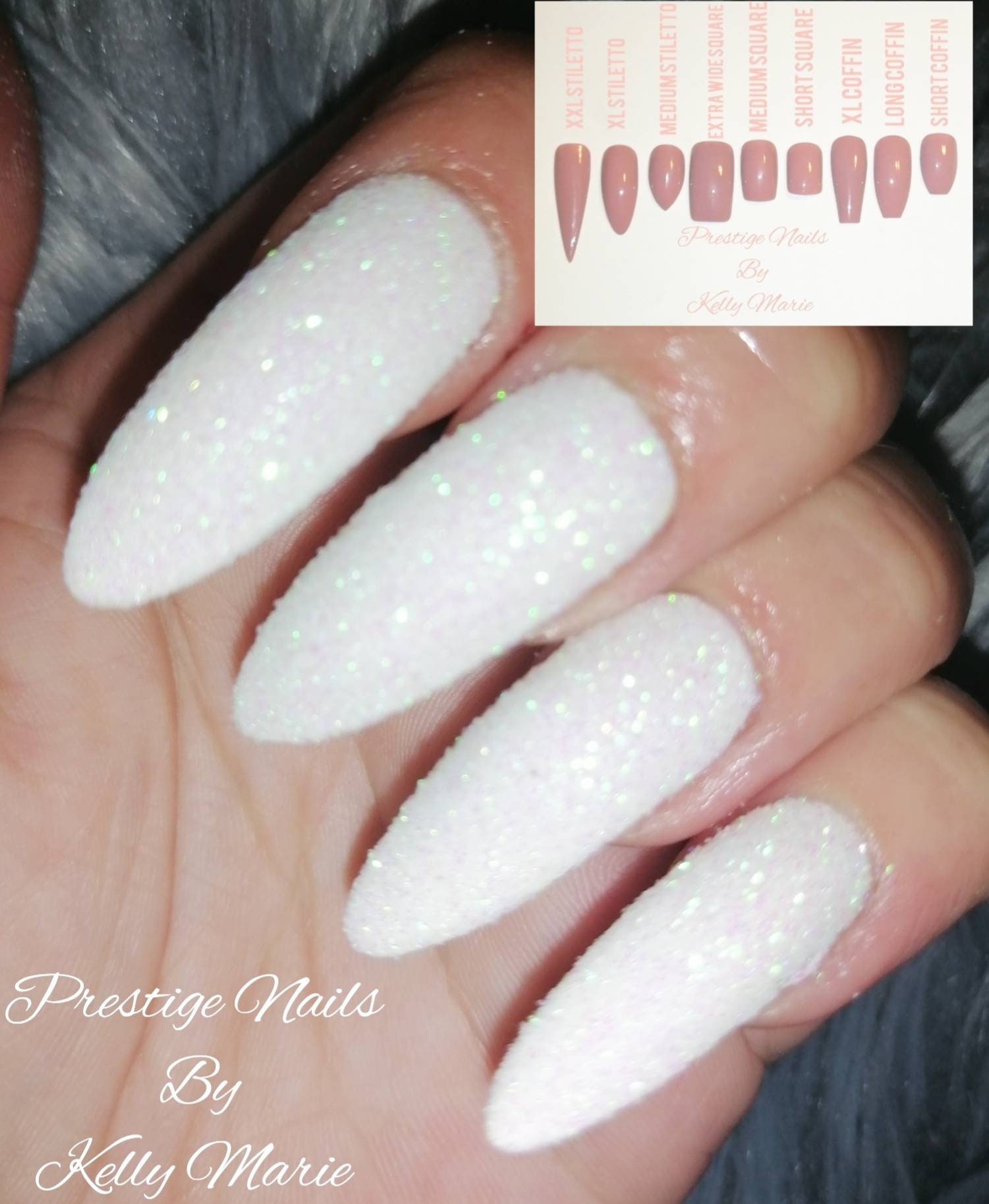 Glossy Long Coffin Nails White Glitter French Tip Press - Temu