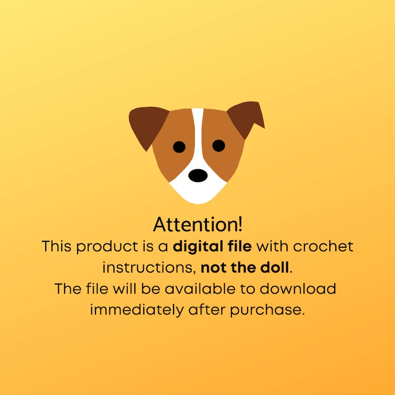 Op de afbeelding: Let op! Dit product is een digitaal bestand met haakinstructies, niet de pop. Het bestand is direct na aankoop te downloaden.