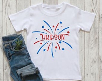 July 4th Fireworks personalized t shirt, toddler t shirt, Fourth of July shirt, kid's t shirt with name, July 4th, boy t shirt with name