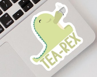 Tea-Rex Dinosaur Laminated Sticker - Water Bottle, Laptop Decal