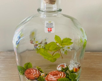 Vintage Danish Holmegaard Brass Top Art Glass Floral Motif Decanter