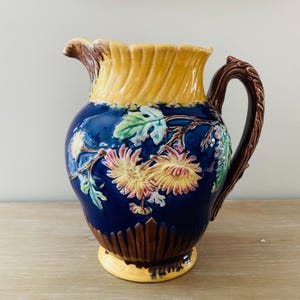 Antique Majolica Daisy and Oak Leaf Pitcher