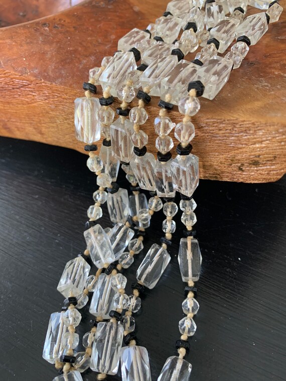 Vintage 1950s Clear and Black Glass Beaded Neckla… - image 6