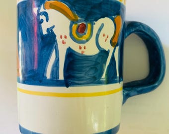 Retired Whimsical Blue Horse Mug Made by Vietri in Italy