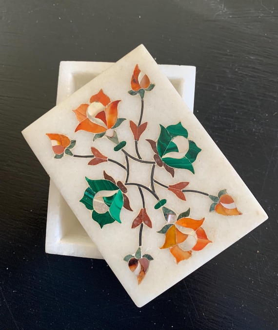 Marble Style Inlaid Stone Trinket Box