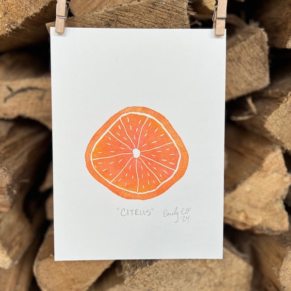 Citrus Block Print - Lino Cut Print - Orange Print - Grapefruit - Lime