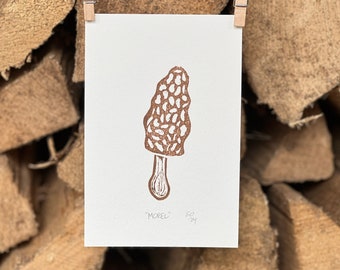 Morel Mushroom Block Print - Mushroom - Lino Cut - Forager