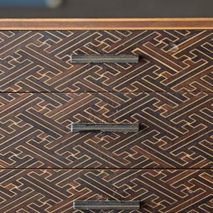 Japanese furniture Small Chest of drawers &quot;tansu&quot; Yosegi marquetry wood mosaic work design hand craft H7.1×W8.3×6.2in/H18×21.2×15.7cm