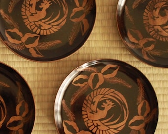 漆漆-アンティーク和盆：赤、螺鈿鳳凰、木製（12.6インチ） - Etsy 日本