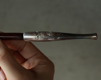 FINE! SILVER! 1910s Japanese Antique Tobacco Smoking Pipe